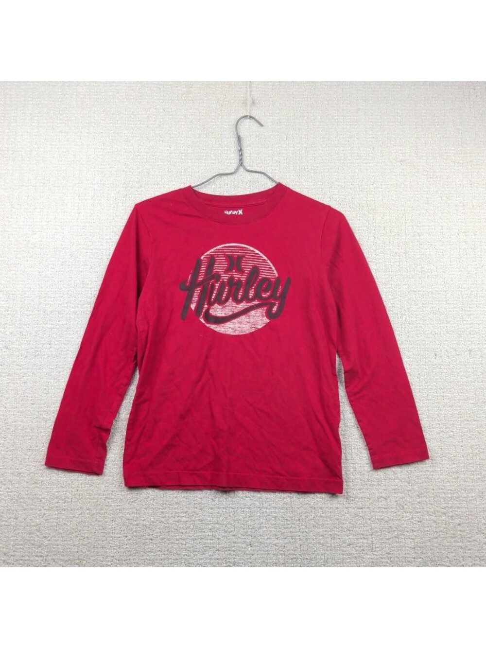 Y2K Hurley Youth Sz M Long Sleeve Red T-Shirt Skater Surfer 2000's Graphic Tee